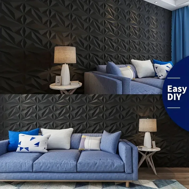 PVC 3D Black Or White Diamond Wall Panels - Black β photo 3