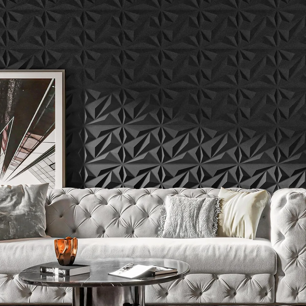 PVC 3D Black Or White Diamond Wall Panels - Black β photo 5