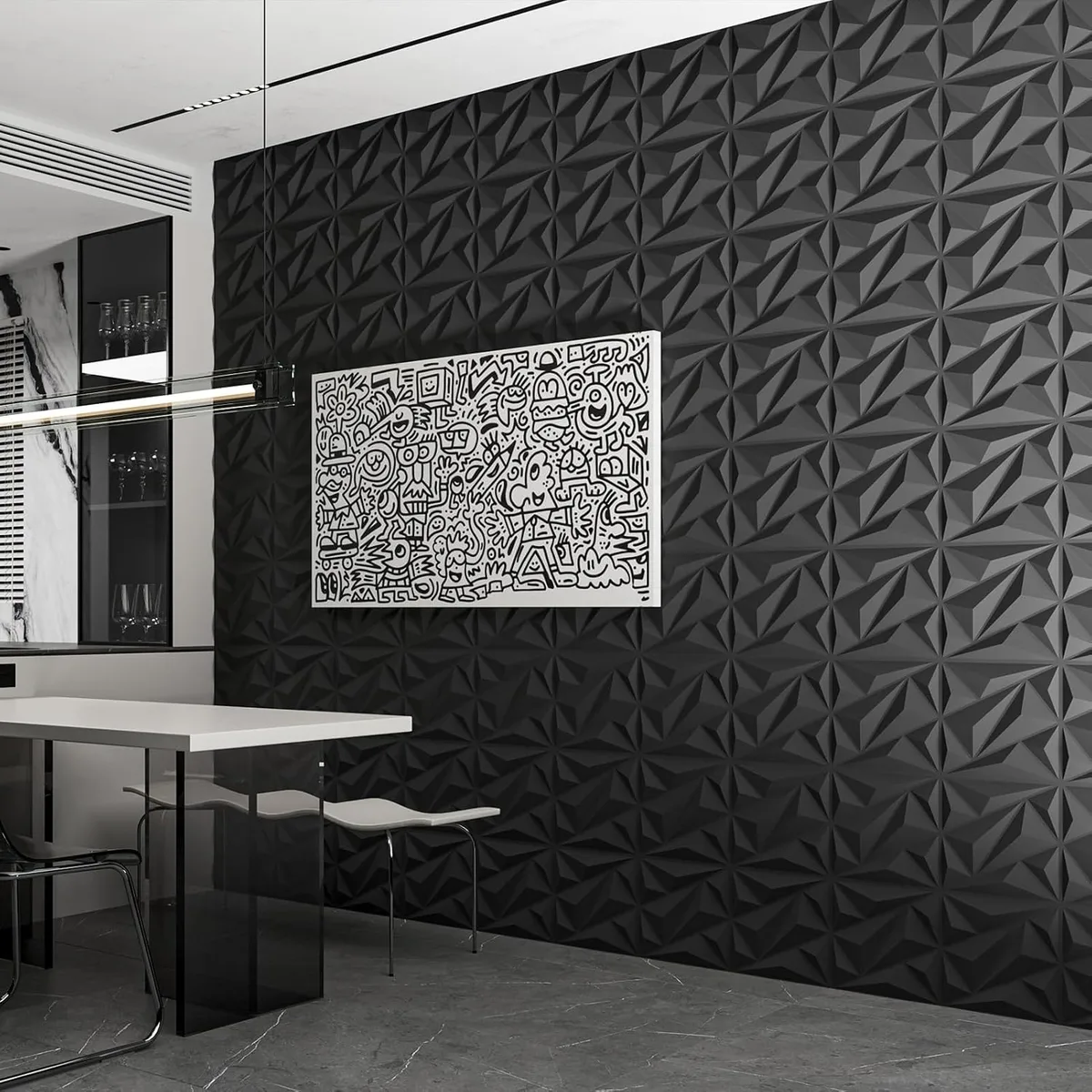 PVC 3D Black Or White Diamond Wall Panels - Black — photo 7