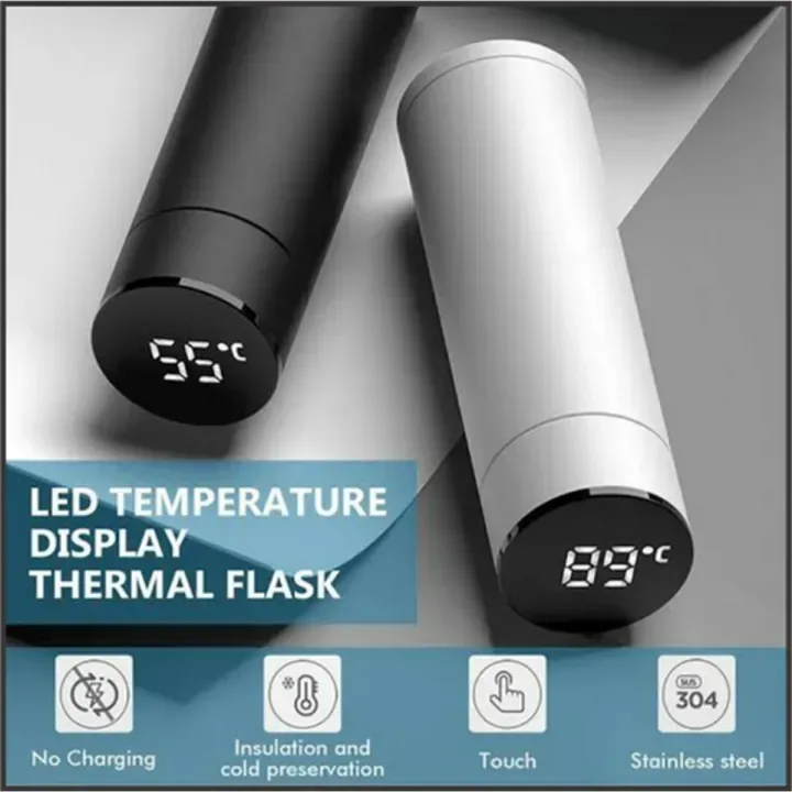 Temperature Display Vacuum Insulated Water Bottle Thermos - Gold — photo 2
