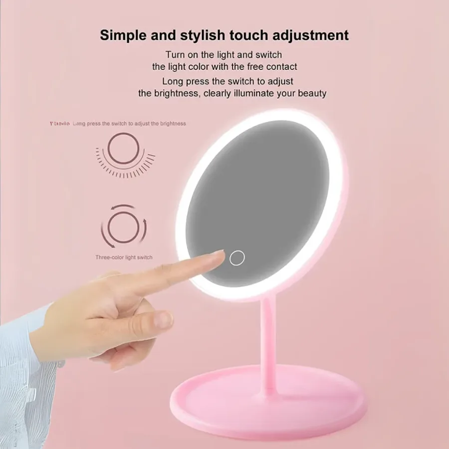 Portable Magnifying Makeup Mirror with Rechargeable LED Lights - White — photo 2
