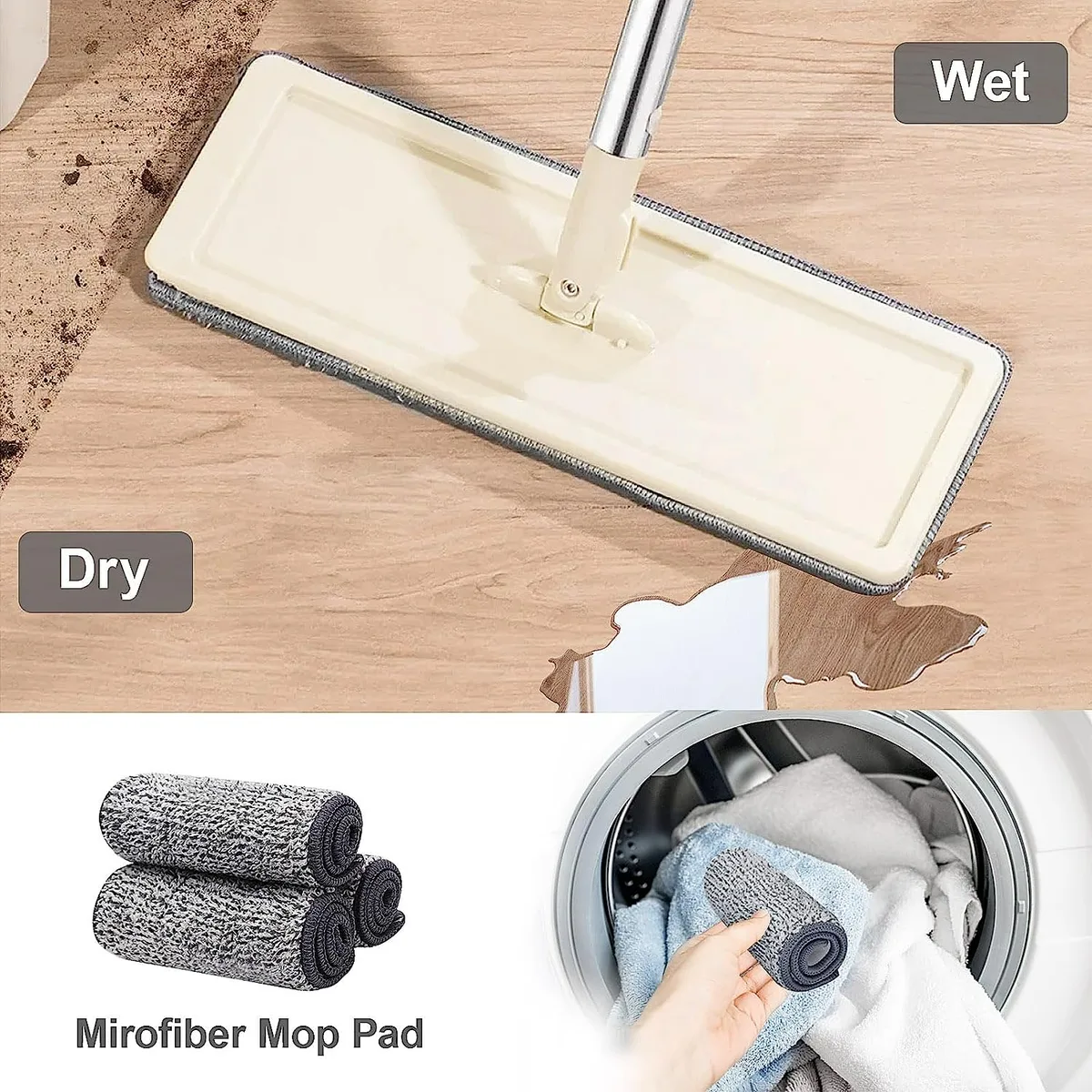 Household Cleaning Tool Wet Dry Hand-Free Mop Bucket Set With Plastic Basket Cloth Material - Aqua — photo 2