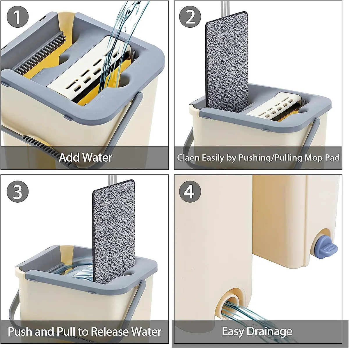 Household Cleaning Tool Wet Dry Hand-Free Mop Bucket Set With Plastic Basket Cloth Material - Aqua — photo 4