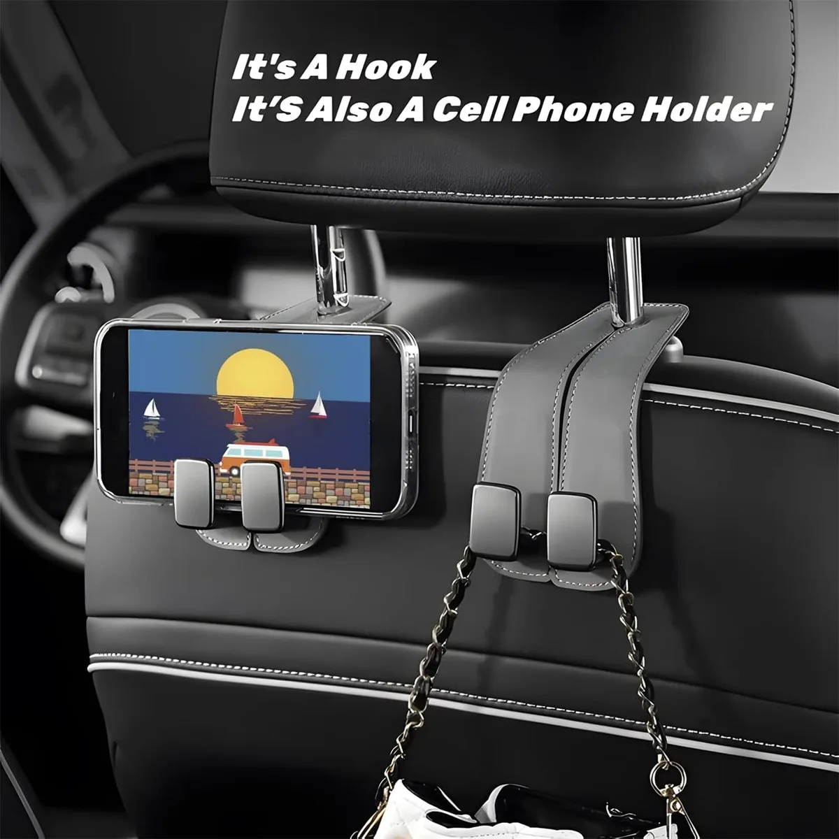 Leather Car Seat Hooks - Black