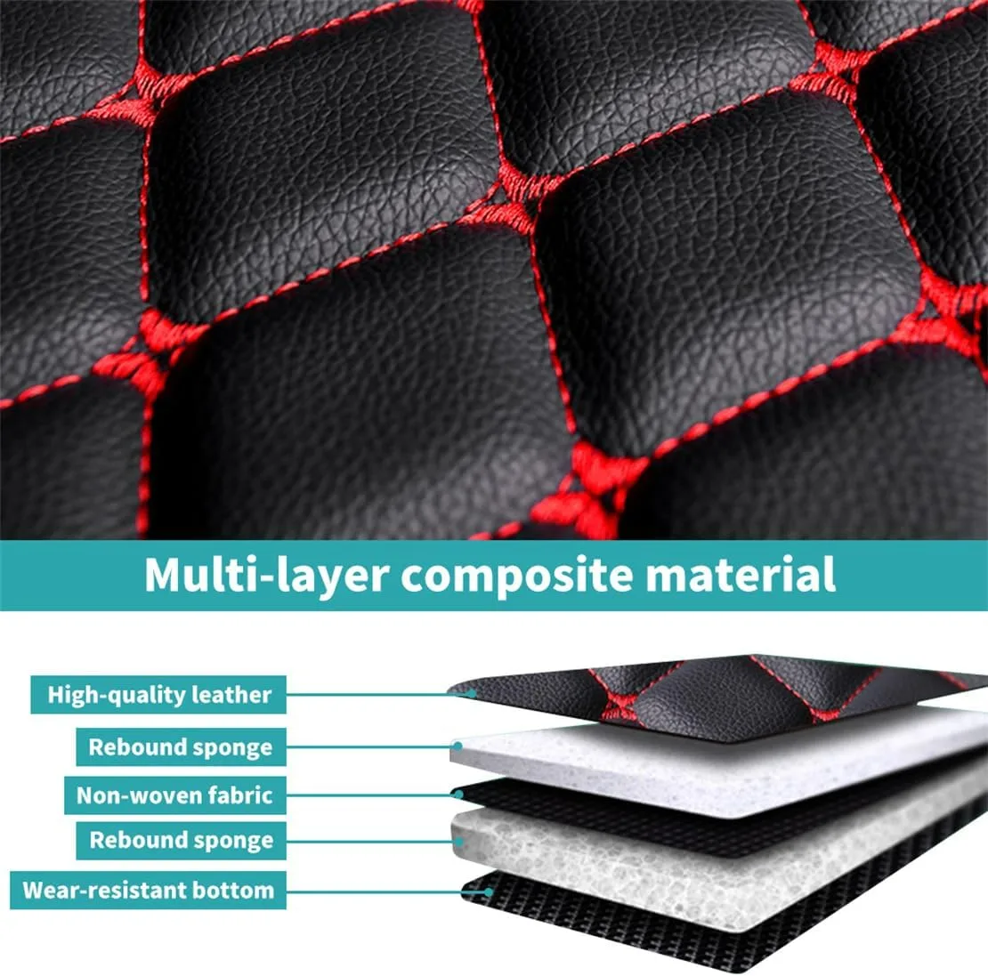 4pcs Leather Car Floor Mats - Black and black line β photo 5
