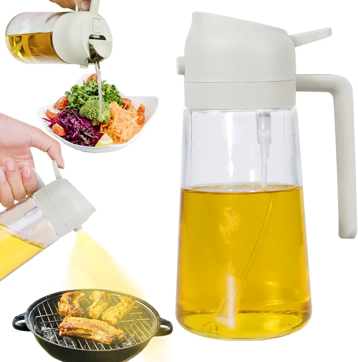 2 in 1 Olive Oil Dispenser and Oil Sprayer for Cooking - Yellow