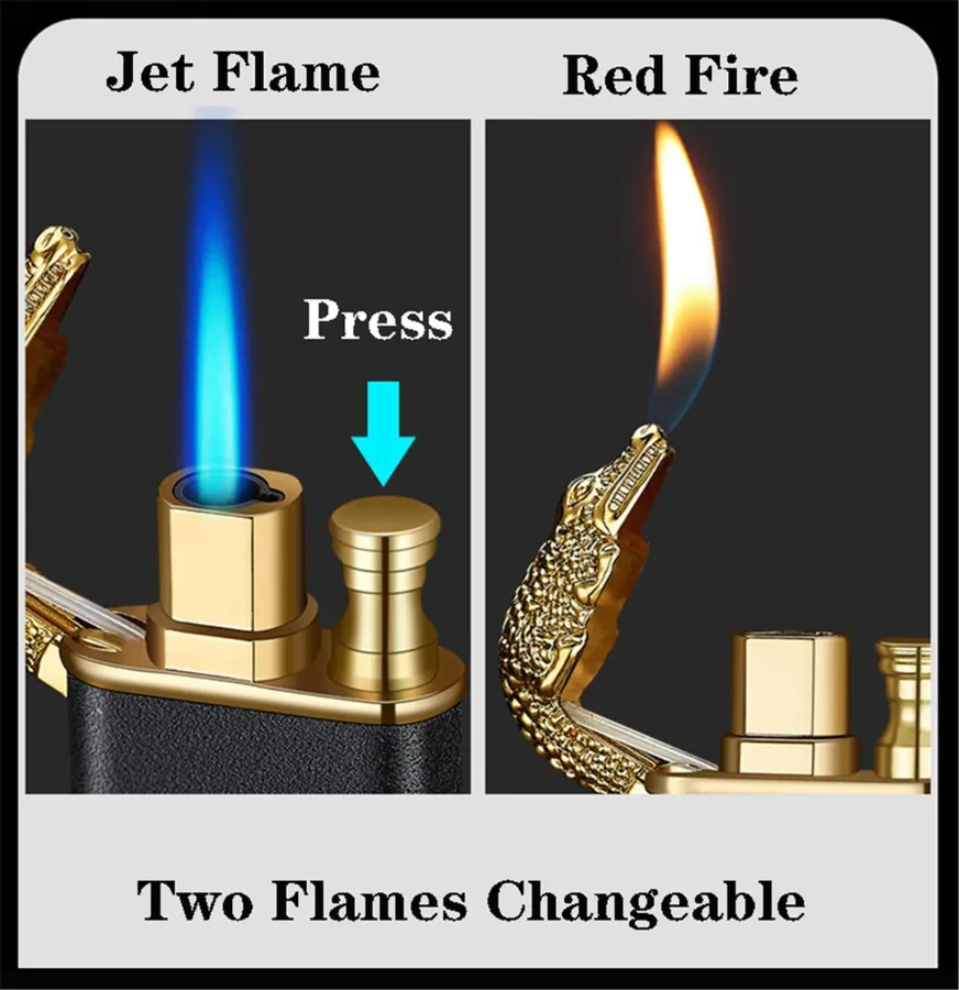 Crocodile Lighter Magic Double Flame Lighter - Black and gold โ photo 6