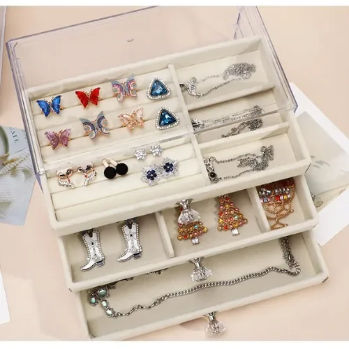 Clear Acrylic Jewelry Organizer Box With 3 Drawers LD-1018 - Grey — photo 2