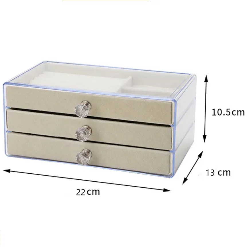 Clear Acrylic Jewelry Organizer Box With 3 Drawers LD-1018 - Grey β photo 3