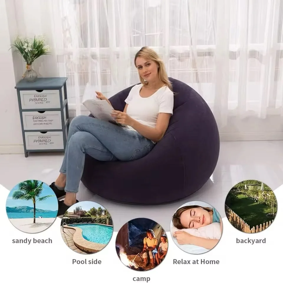 Large Lazy Inflatable Sofa Chairs PVC Lounger Seat Pouf Puff Couch - Green — photo 3