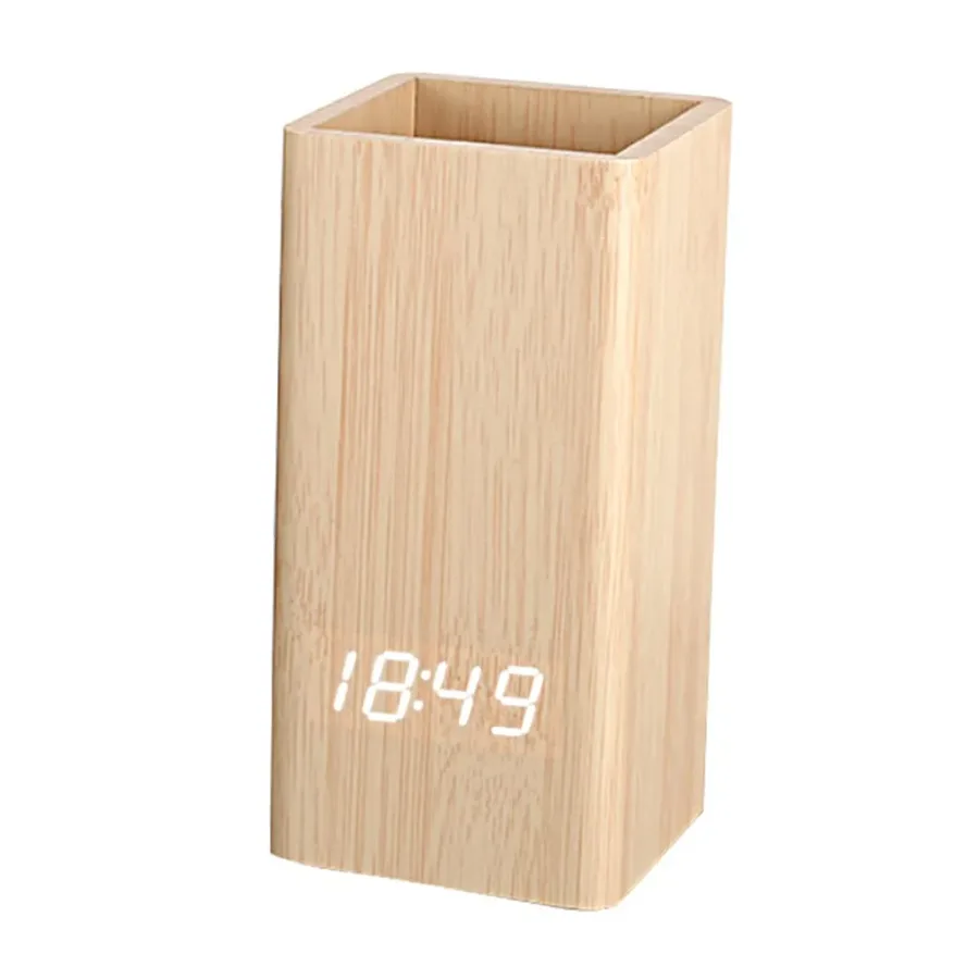 🪵 Wood Pen Holder Clock – Smart LED Desk Organizer ⏰✨ - Style 1 — photo 2
