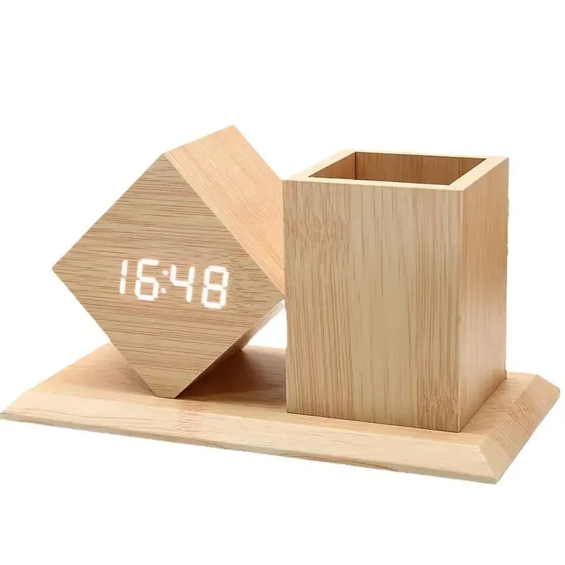 πͺ΅ Wood Pen Holder Clock β Smart LED Desk Organizer β°β¨ - Style 1 β photo 5