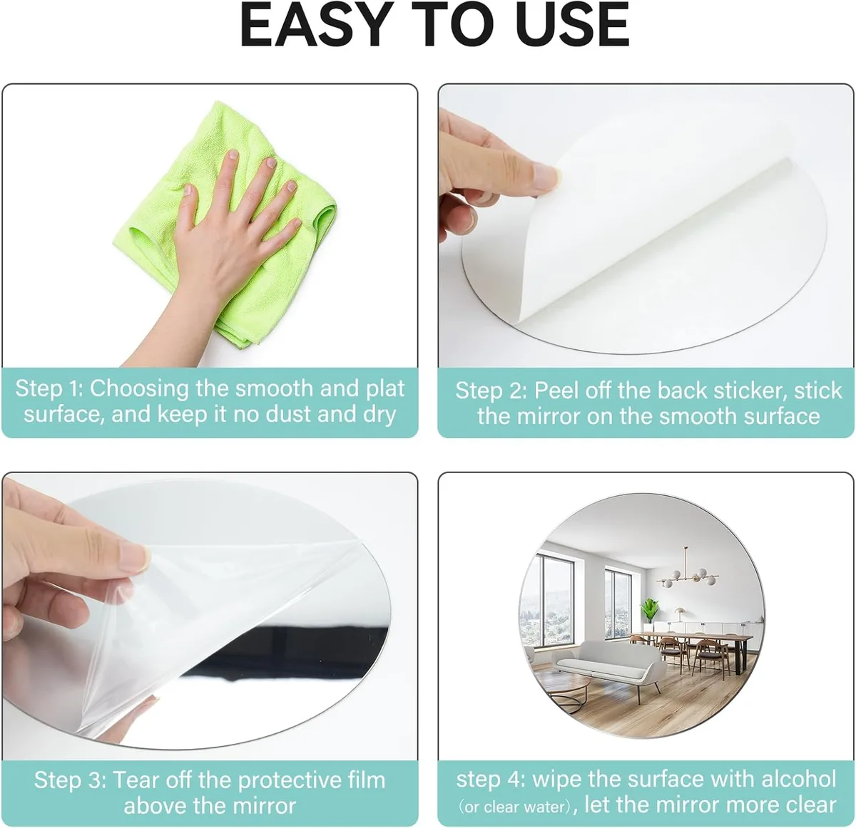 Acrylic Mirrors Self Adhesive Non Glass Mirror 30*40 cm - Square style - 4 pcs — photo 4
