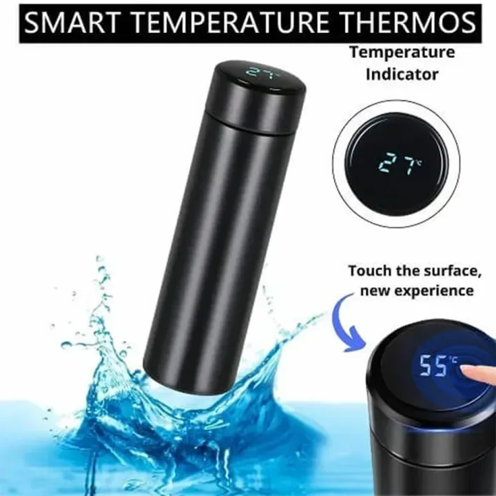 Temperature Display Vacuum Insulated Water Bottle Thermos - Dark blue