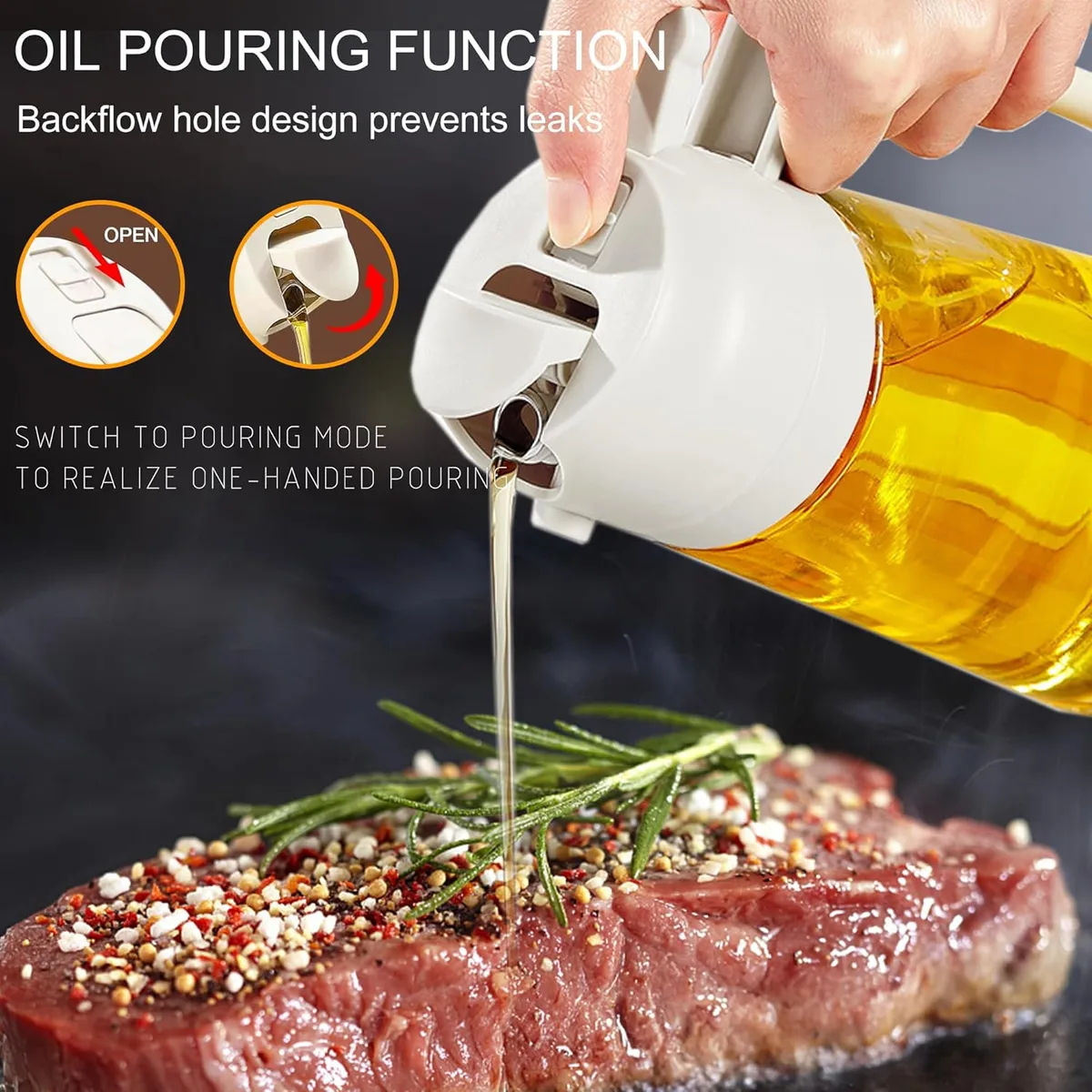 2 in 1 Olive Oil Dispenser and Oil Sprayer for Cooking - White — photo 4