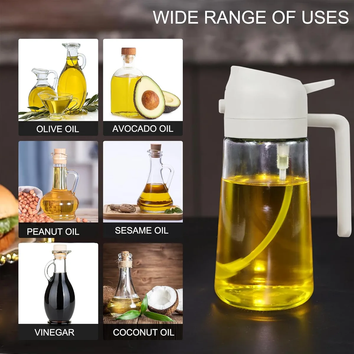 2 in 1 Olive Oil Dispenser and Oil Sprayer for Cooking - White β photo 5