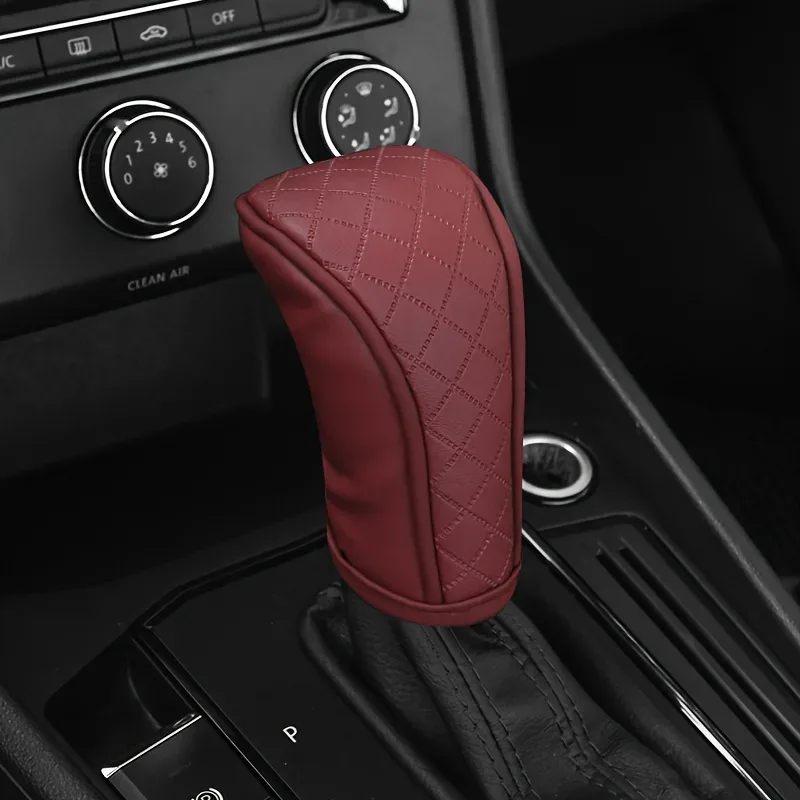 Universal Leather Car Gear Knob Cover Anti Slip Cover Vitesse - Black with Red Line β photo 4