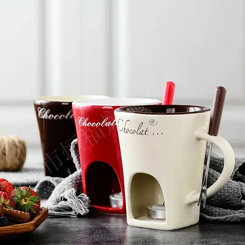 Chocolate Melting Cup with Fork, perfect for melting chocolate and cheese - White — photo 5