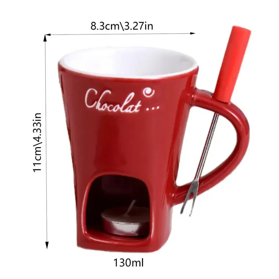 Chocolate Melting Cup with Fork, perfect for melting chocolate and cheese - White — photo 8