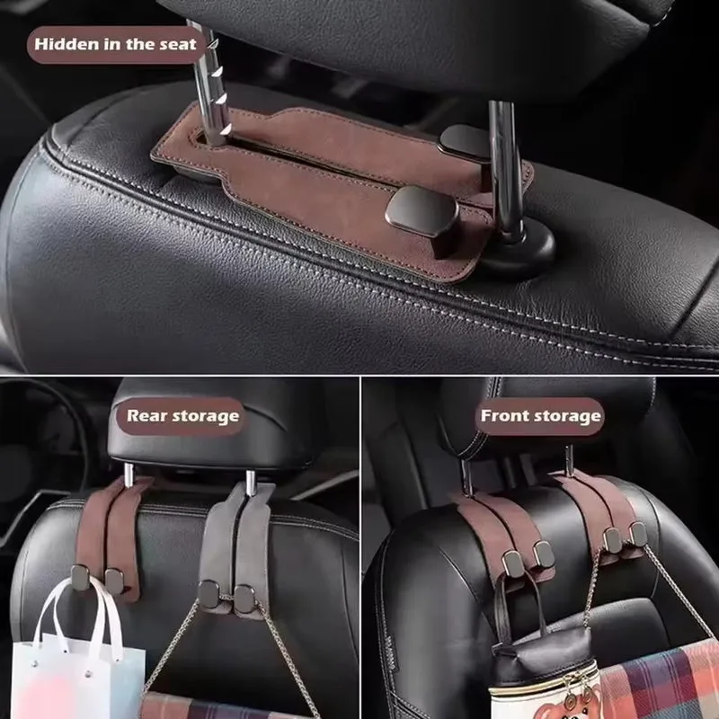 Leather Car Seat Hooks - Brown β photo 3