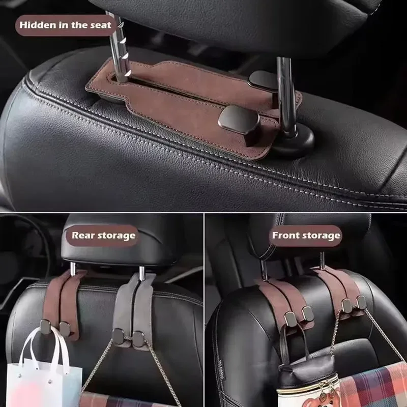 Leather Car Seat Hooks - Grey β photo 3