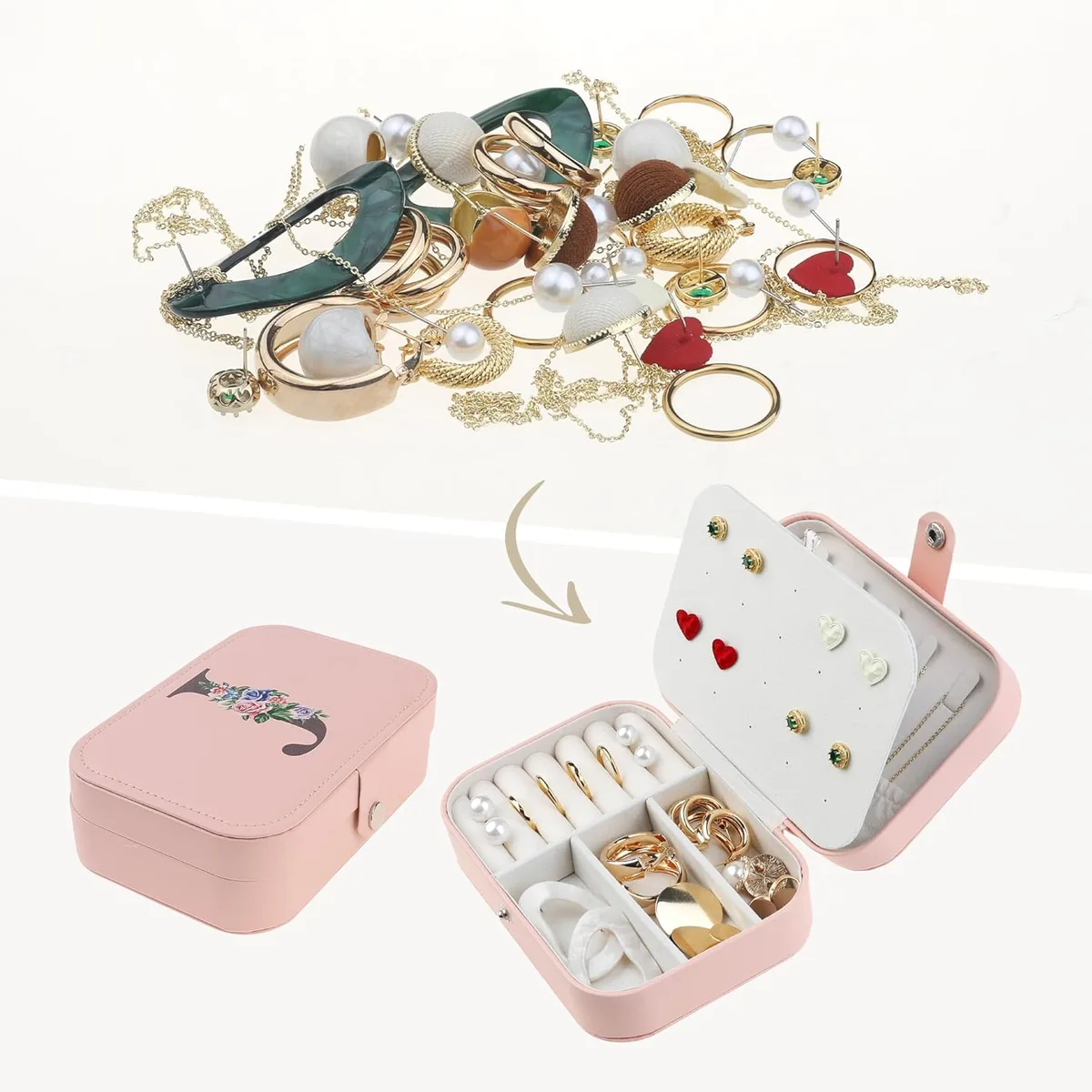 Portable PU Leather Jewelry Case Organizer Storage Display Holder LD-1013 - White — photo 4