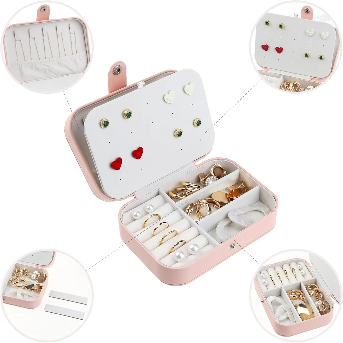 Portable PU Leather Jewelry Case Organizer Storage Display Holder LD-1013 - White — photo 5