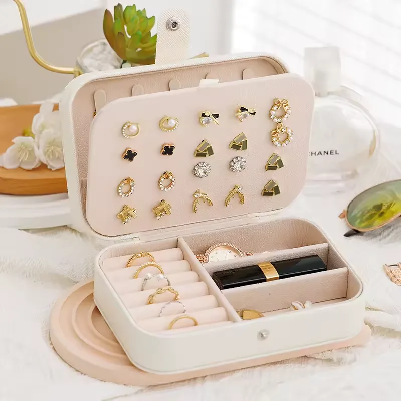 Portable PU Leather Jewelry Case Organizer Storage Display Holder LD-1013 - White