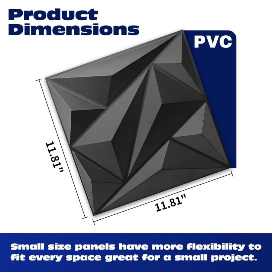 PVC 3D Black Or White Diamond Wall Panels - White β photo 4