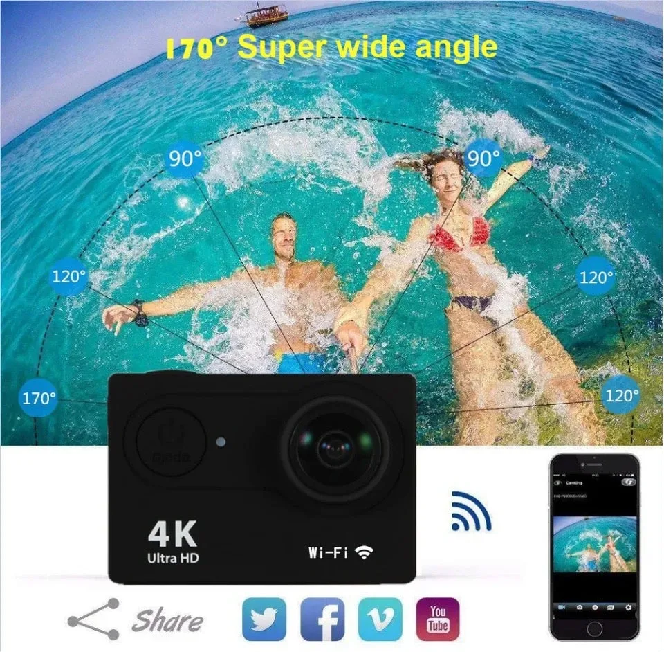 HD Waterproof Sport Action Camera 1080P/60FPS WiFi 2.0" 170D - Yellow — photo 2