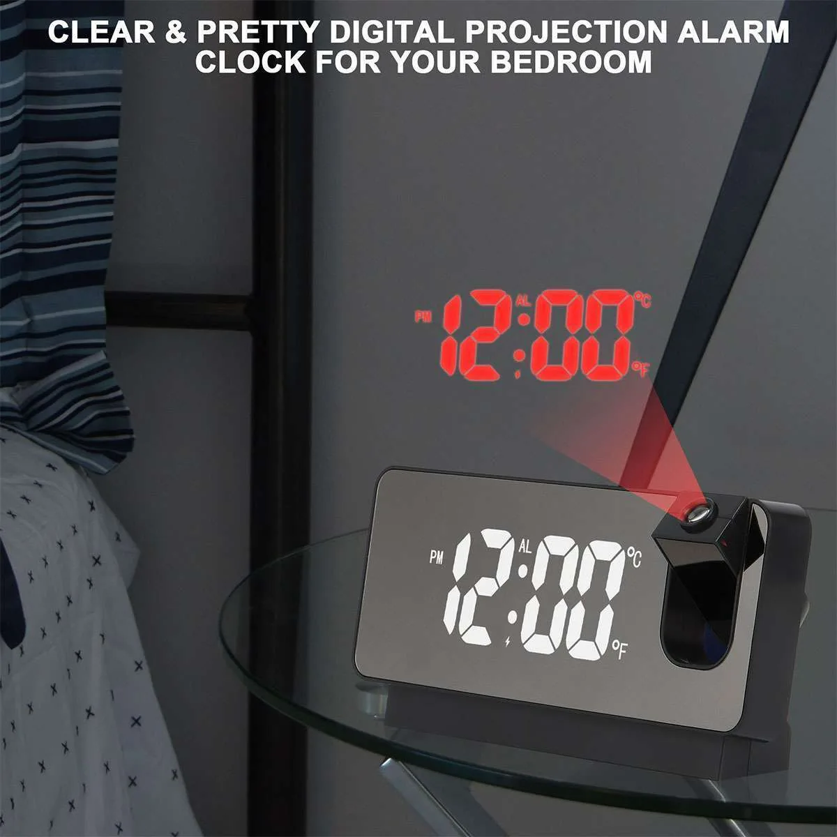 LED Digital Projector Projection Snooze Dual Alarm Clock Timer - White - Black — photo 2