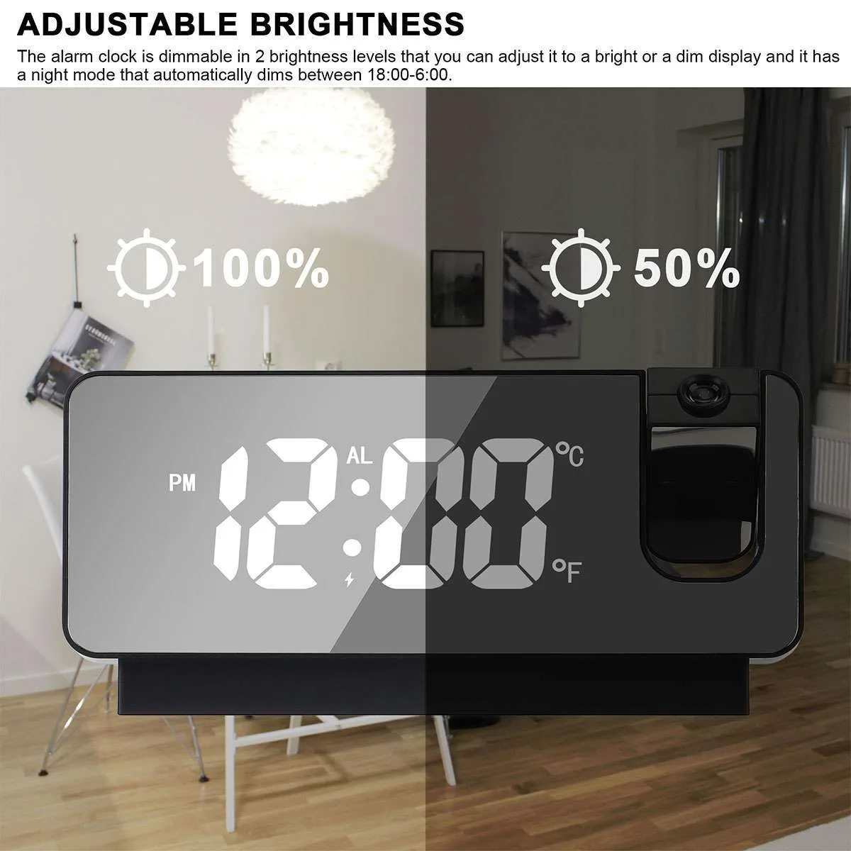 LED Digital Projector Projection Snooze Dual Alarm Clock Timer - White - Black — photo 3