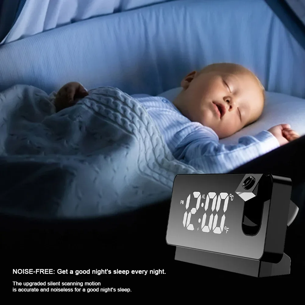 LED Digital Projector Projection Snooze Dual Alarm Clock Timer - White - Black and White β photo 4