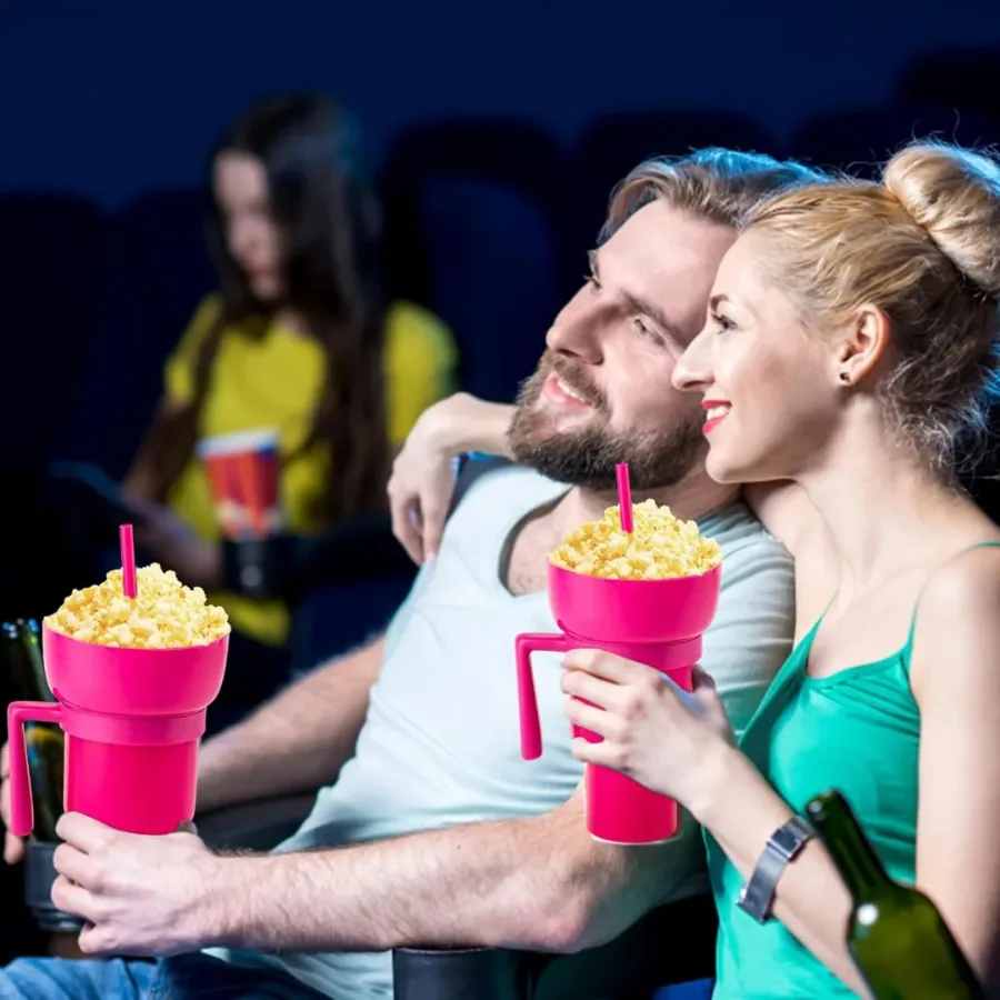 2 in 1 Snack Cup Bowl Combo with Straw | 32oz Stadium Tumbler with Snack Bowl - Turquoise β photo 3