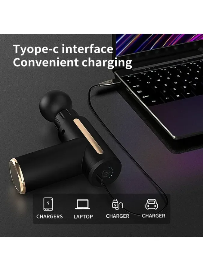 Rechargeable Mini Muscle Massage Gun With 6 Gears And 4 Massage Heads - Black — photo 3