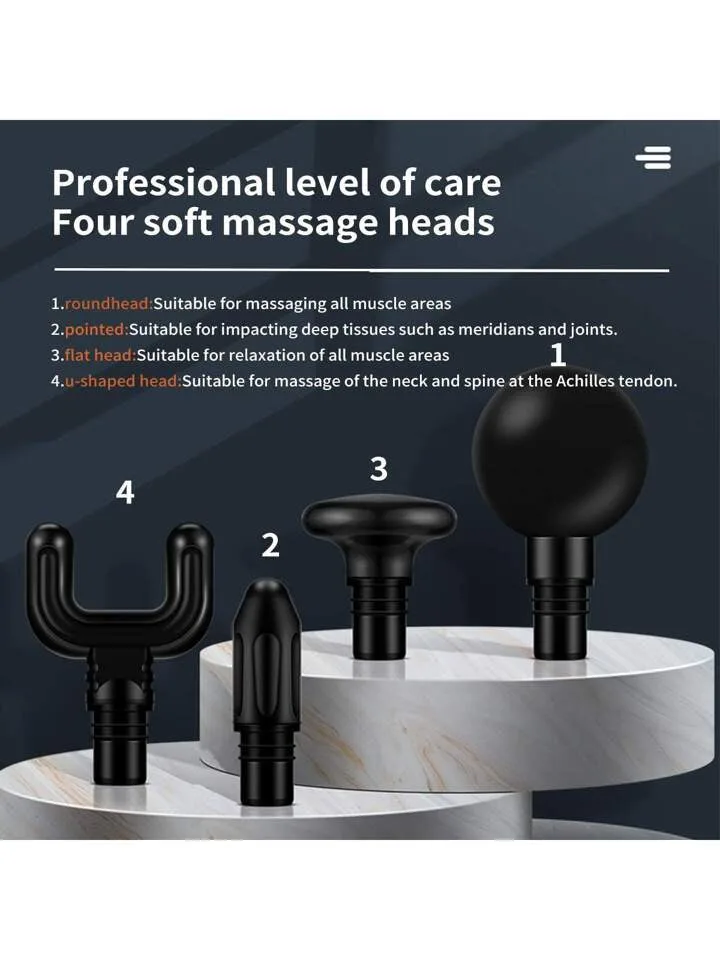 Rechargeable Mini Muscle Massage Gun With 6 Gears And 4 Massage Heads - Black β photo 4