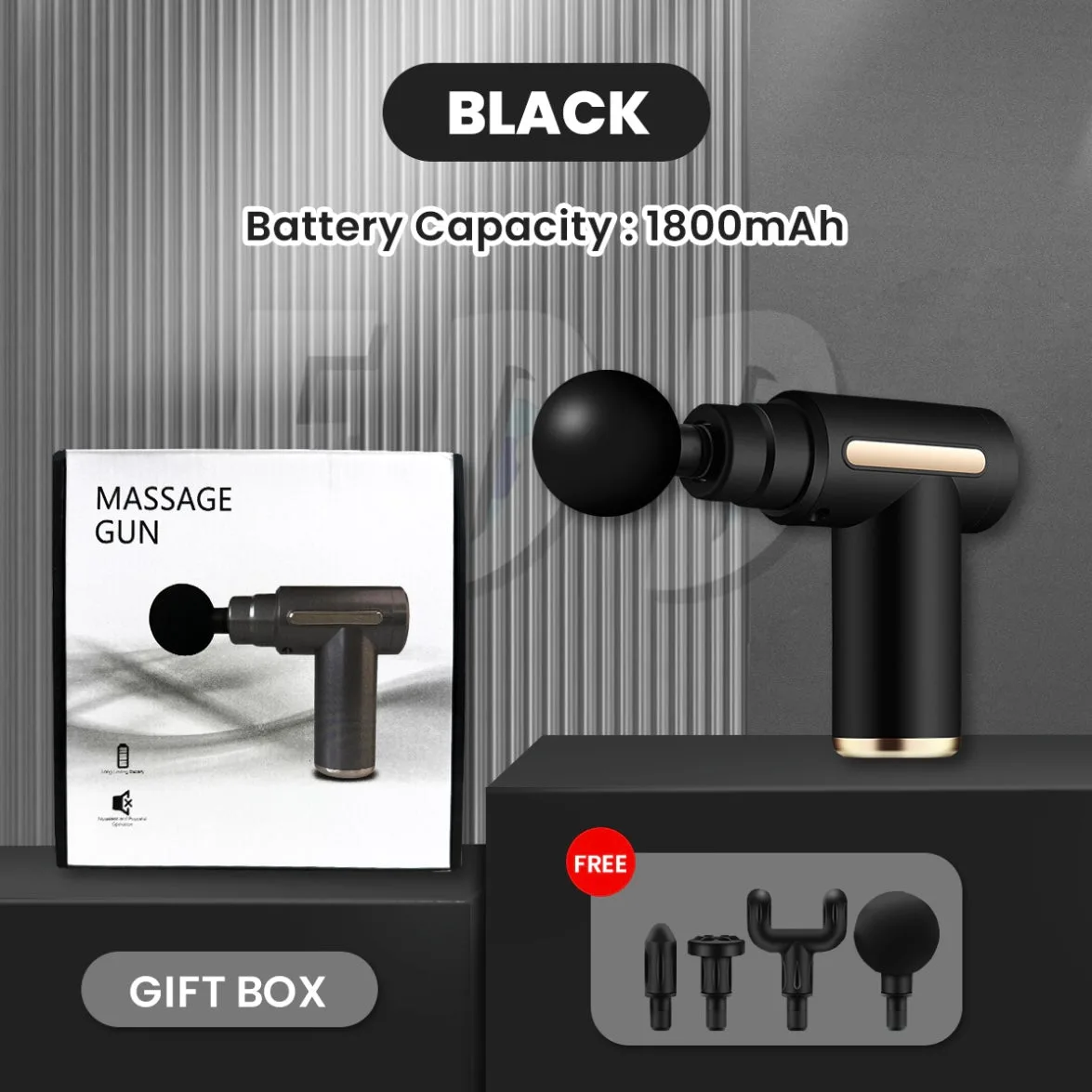 Rechargeable Mini Muscle Massage Gun With 6 Gears And 4 Massage Heads - Grey