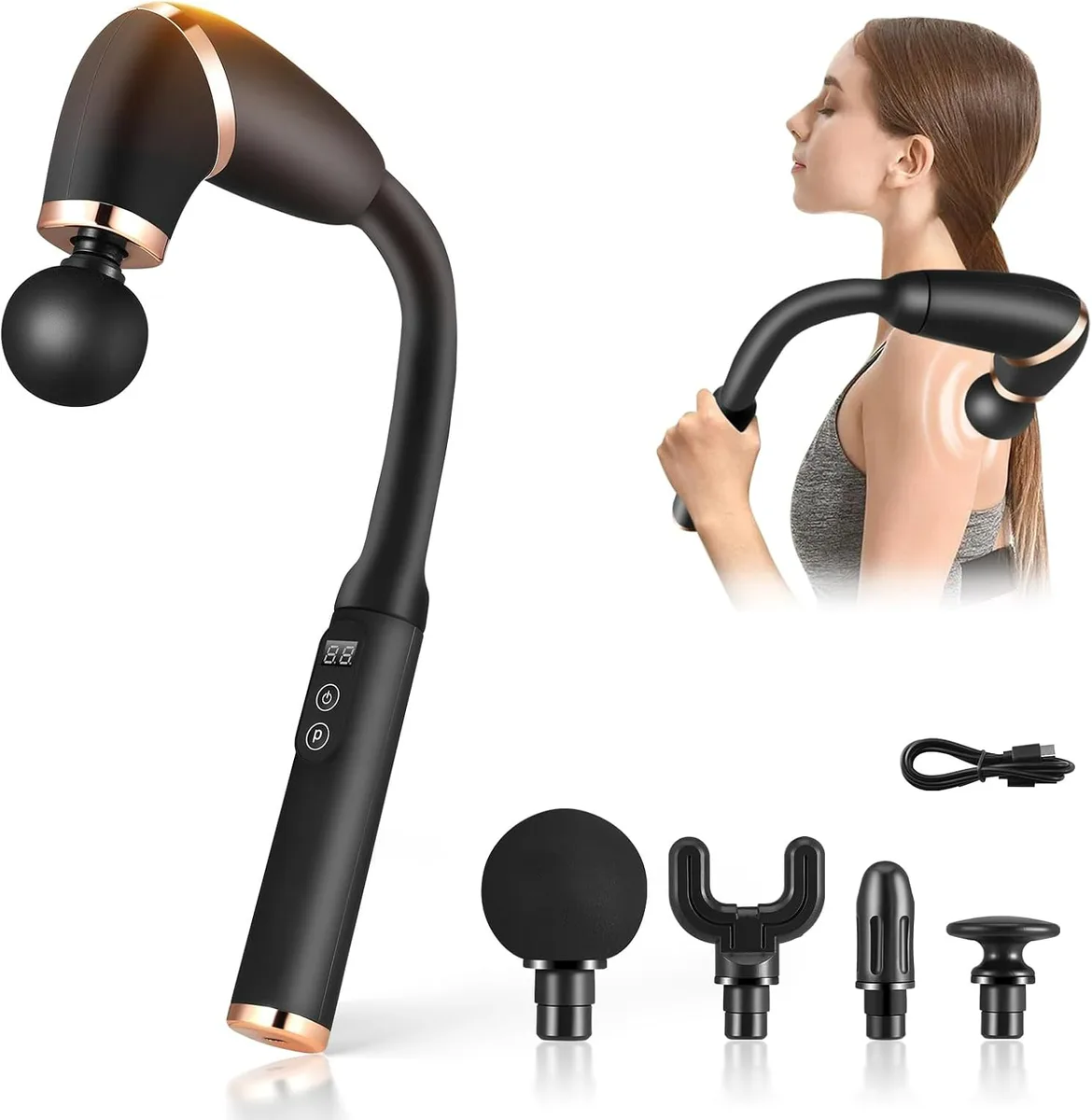 Deep Tissue Massage Gun with Upgraded Extension Handle - Black
