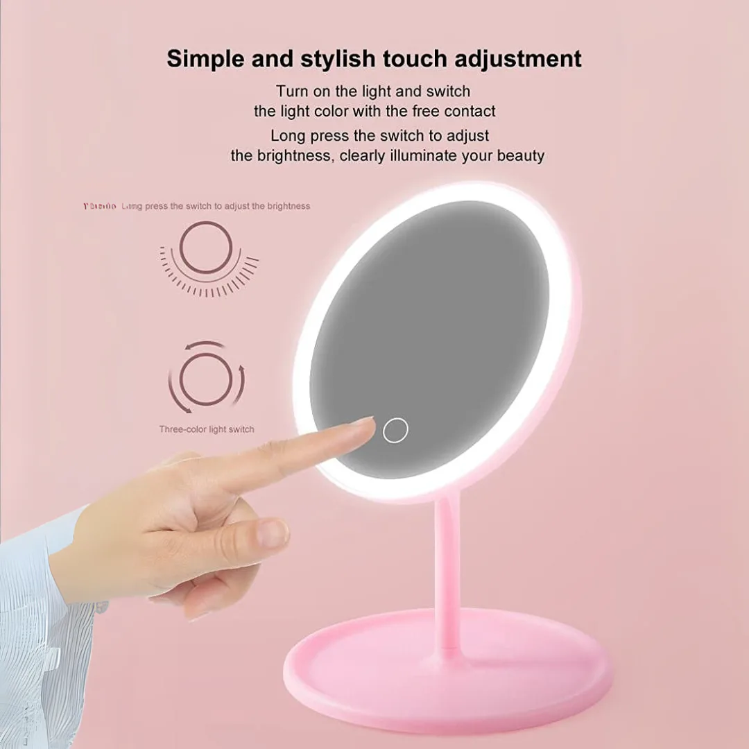 Portable Magnifying Makeup Mirror with Rechargeable LED Lights - Pink — photo 2
