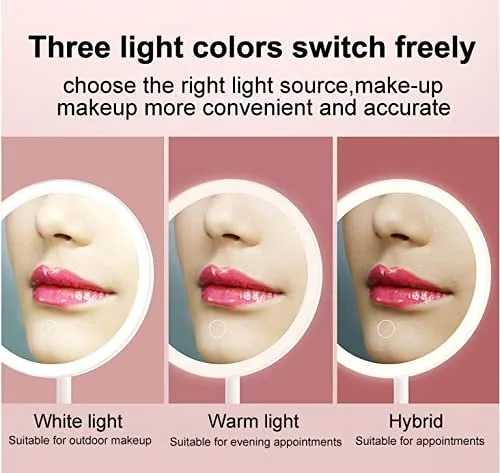 Portable Magnifying Makeup Mirror with Rechargeable LED Lights - Pink — photo 3