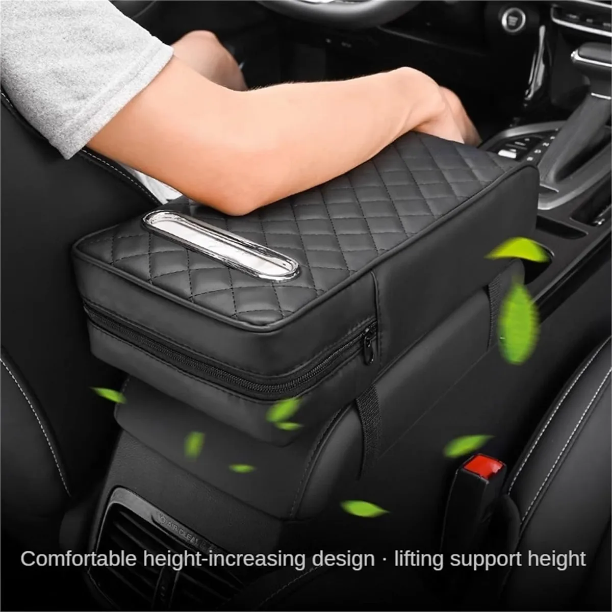 Car Console Armrest Cover with Memory Foam Cushion & Tissue Storage - Black β photo 2