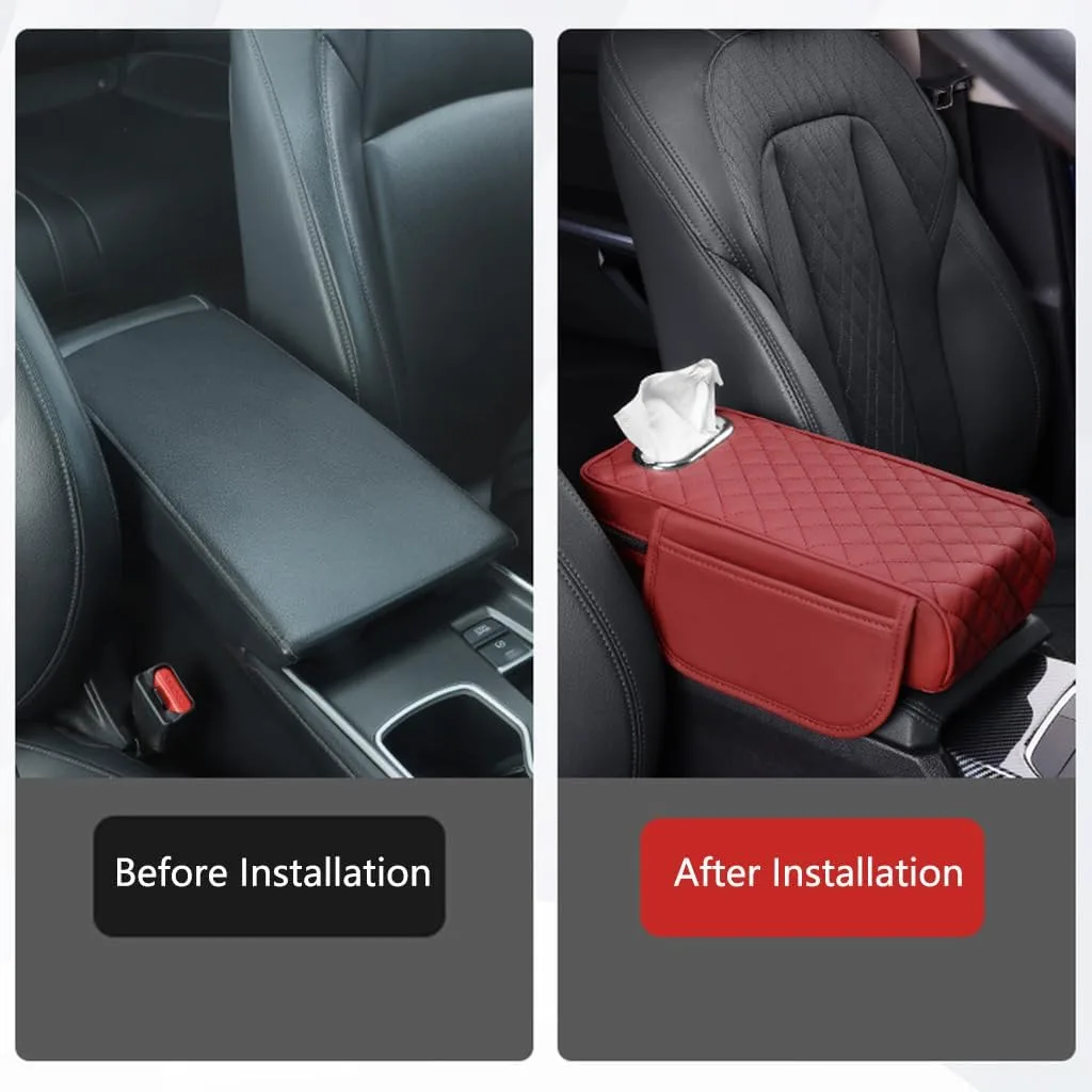 Car Console Armrest Cover with Memory Foam Cushion & Tissue Storage - Black β photo 4