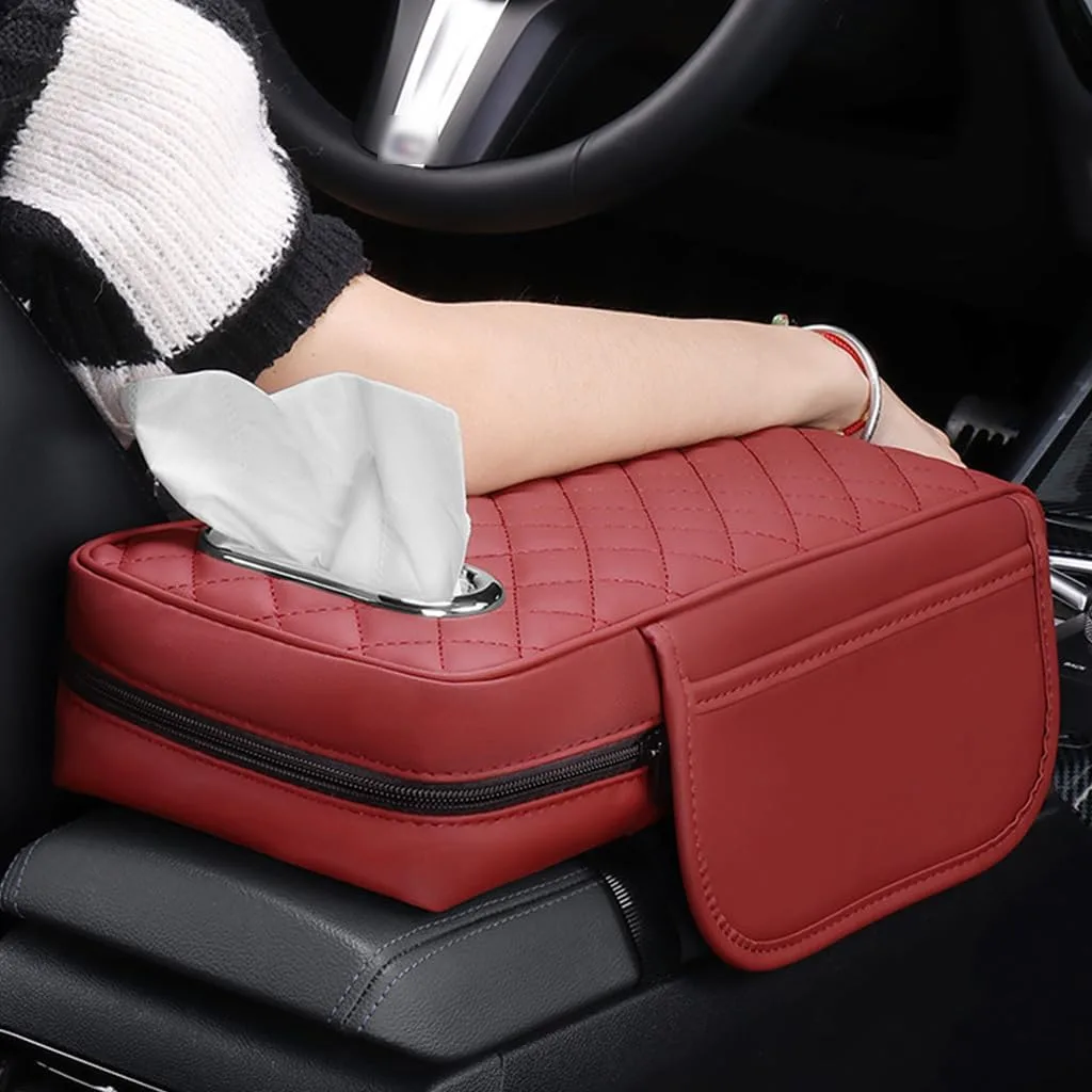 Car Console Armrest Cover with Memory Foam Cushion & Tissue Storage - Black β photo 5