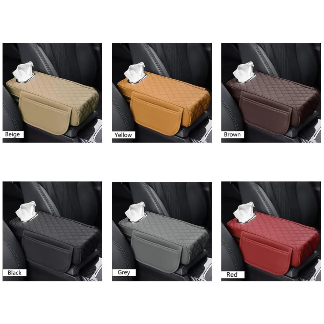 Car Console Armrest Cover with Memory Foam Cushion & Tissue Storage - Beige — photo 6