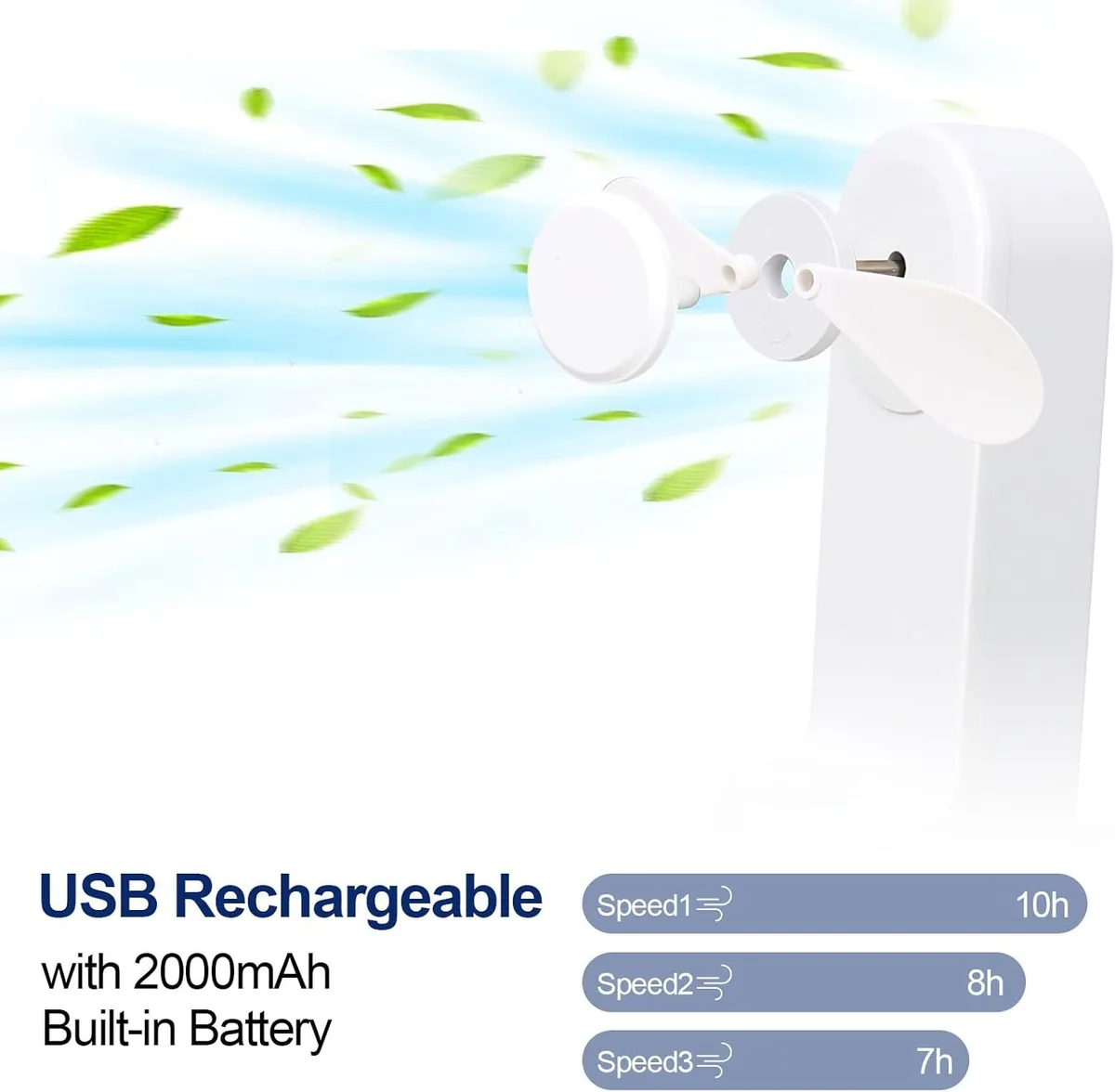 2 in 1 PowerBank Mini Handheld Fan – USB Rechargeable, Foldable & Portable Pocket Fan, Quiet Operation for Travel, Home & Outdoor - White — photo 3