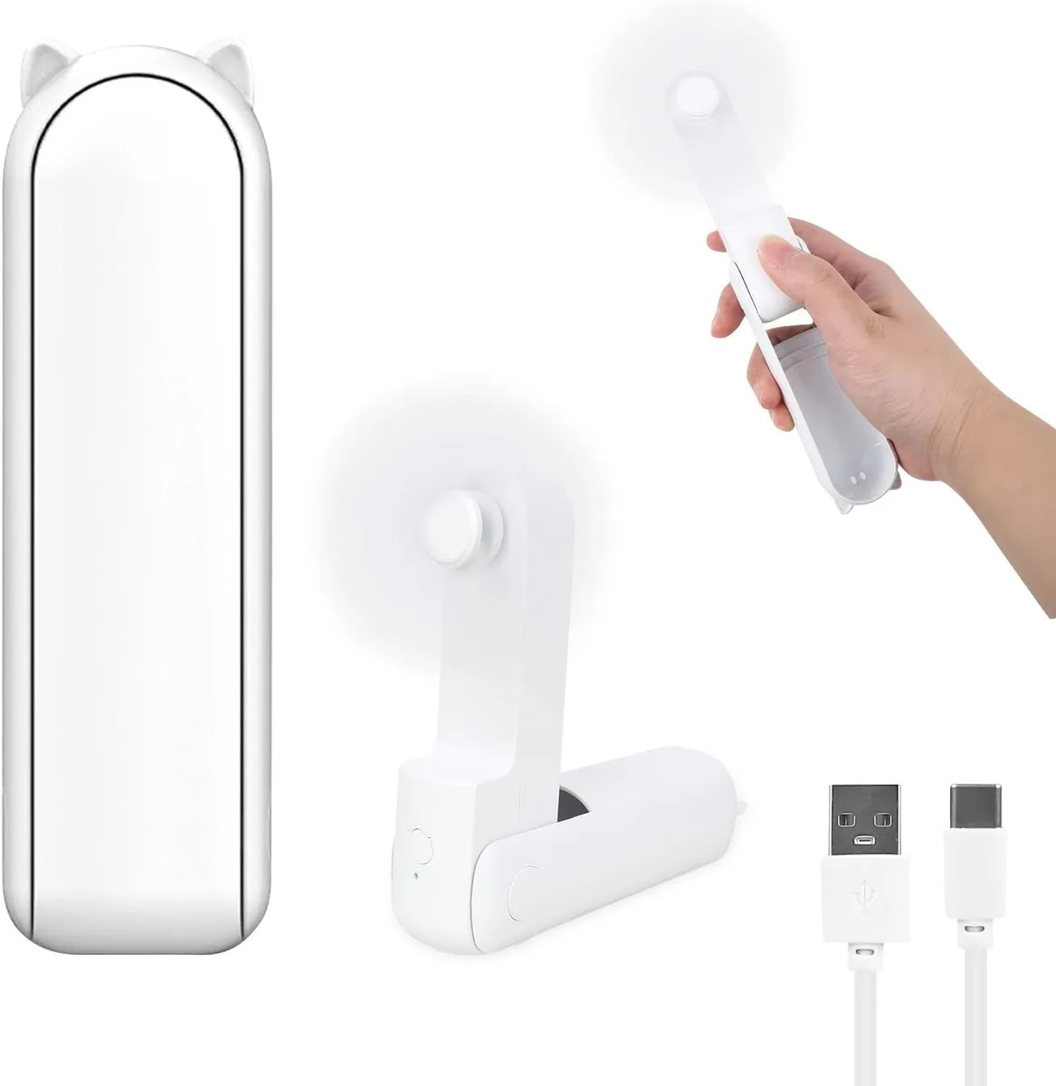 2 in 1 PowerBank Mini Handheld Fan – USB Rechargeable, Foldable & Portable Pocket Fan, Quiet Operation for Travel, Home & Outdoor - White