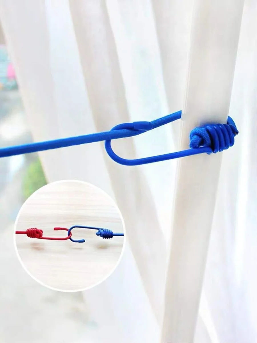 Portable Elastic Rope Clothesline Adjustable with 12pcs Clothespins Cloth Hanger - Blue β photo 5