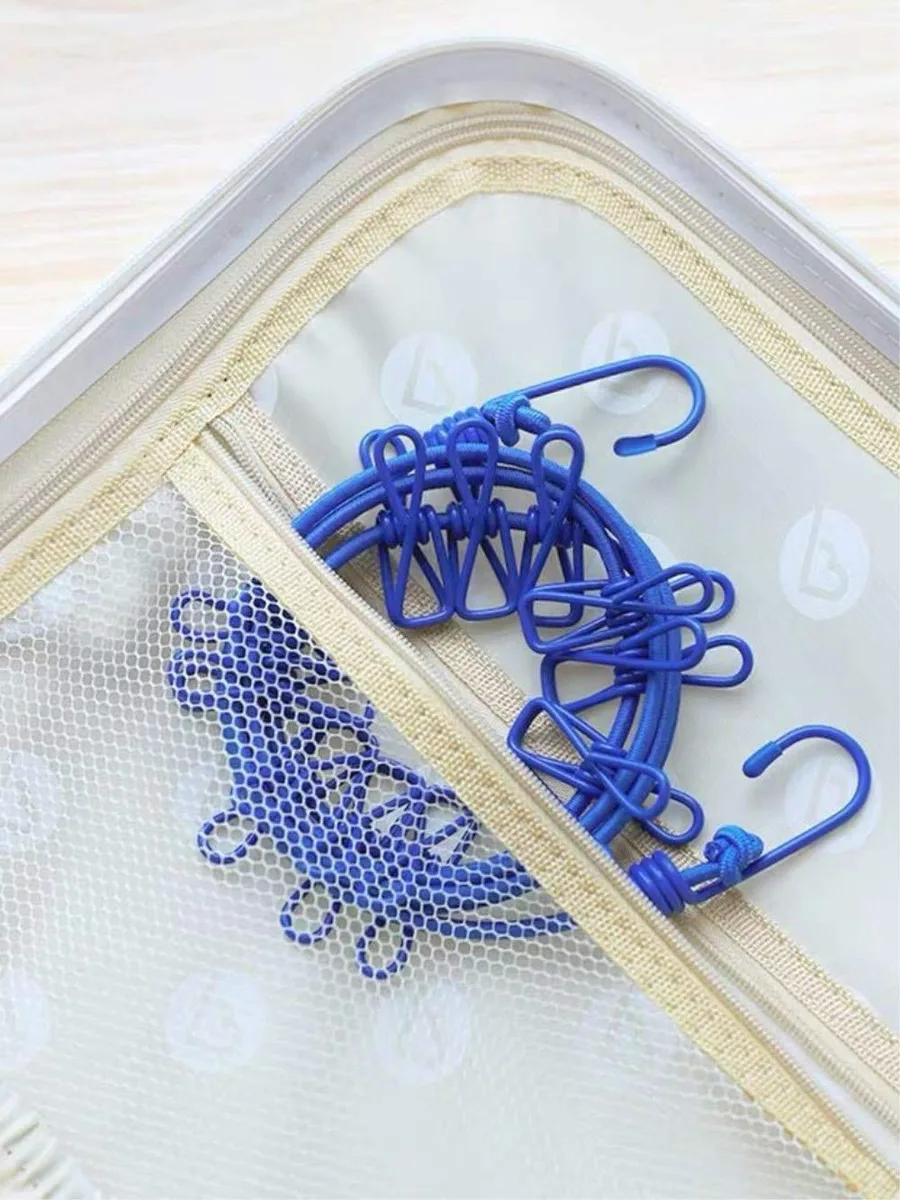 Portable Elastic Rope Clothesline Adjustable with 12pcs Clothespins Cloth Hanger - Blue — photo 7