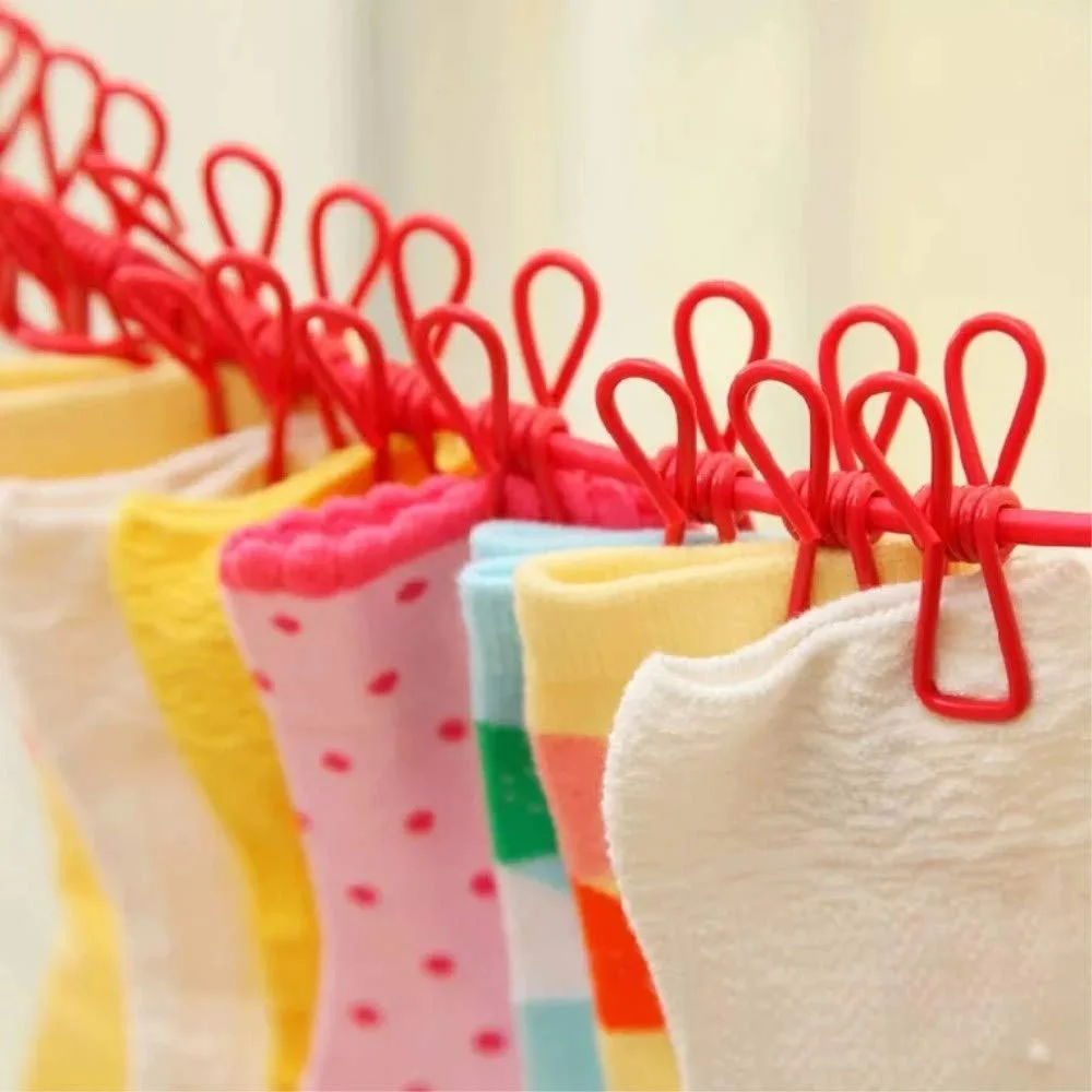 Portable Elastic Rope Clothesline Adjustable with 12pcs Clothespins Cloth Hanger - Green — photo 6