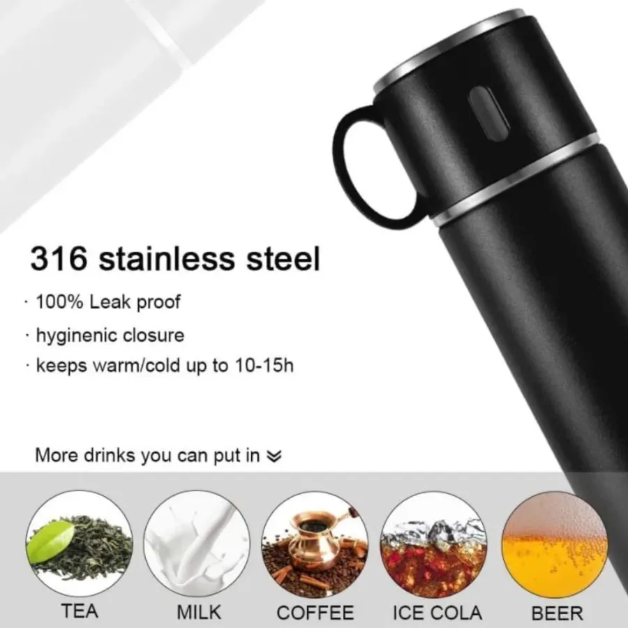 Thermos With Cups Double Wall Stainless Steel 500ml Vacuum Flask - Grey — photo 5